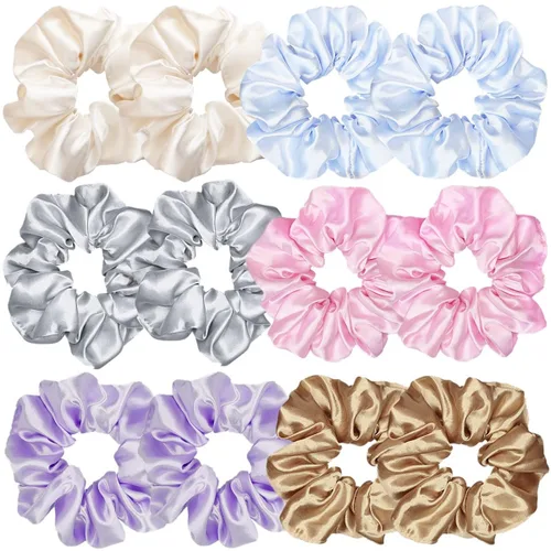 Vista 18 de Sufermoe 12 bandas elásticas para el cabello de seda satinada, color azul surtido de 4.5 pulgadas para mujeres y niñas