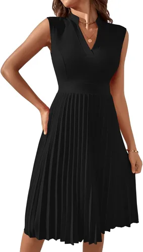 Vista 3 de SweatyRocks Vestido elegante sin mangas con cuello en V para mujer, vestido plisado liso
