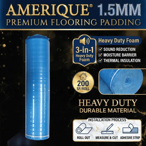 Vista 3 de AMERIQUE 800SQFT 4ª generación azul de 0.059 in de grosor para suelo de espuma resistente 3 en 1 con cinta y barrera de vapor