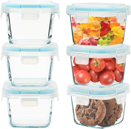 Vista 7 de Juego de 6 recipientes pequeños de vidrio para alimentos, reutilizables, herméticos, a prueba de fugas, mini recipientes de almacenamiento
