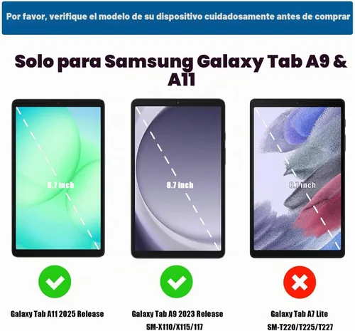 Vista 2 de Funda infantil para Samsung Galaxy Tab A11 /A9 de 8.7 pulgadas versión 2025/2023, ligera, a prueba de golpes, apta para niños, con protector