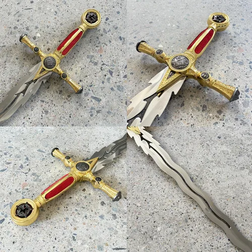 Vista 6 de Espada ceremonial masónica medieval de acero inoxidable de 39.8 pulgadas con placa de exhibición para colección, cosplay
