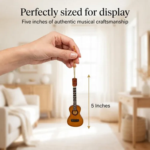 Vista 3 de Broadway Regalo Ukelele Música Instrumento Réplica Adorno de Navidad Adorno musical realista hecho a mano en caja de regalo para músicos