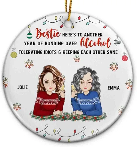 Vista 5 de Adorno personalizado con texto en inglés «Best Friend are Hard to Find Because The Very Best is Already Mine», adorno de Navidad personalizado 2023