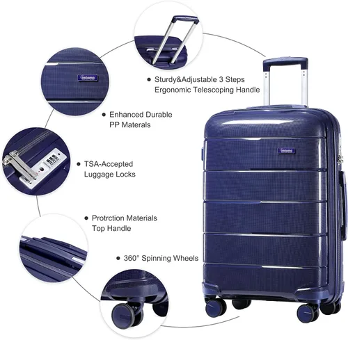 Vista 5 de Joyway maleta de equipaje, Azul, Equipaje Spinner Ruedas Hardside Equipaje 8pcs Set Ligero Pp Durable Equipaje Con Tsa Lock..