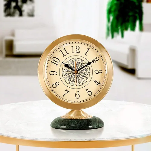Vista 3 de Retro Vintage Metal Table Clock, Small Non-Ticking Clock with Silent Quartz Movement - Battery Operated Desk Clock with HD Glass Face