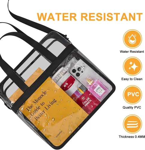 Vista 6 de Bolsa transparente para eventos en estadios bolsa transparente con correas ajustables para conciertos de trabajo, viajes, solo un bolsillo