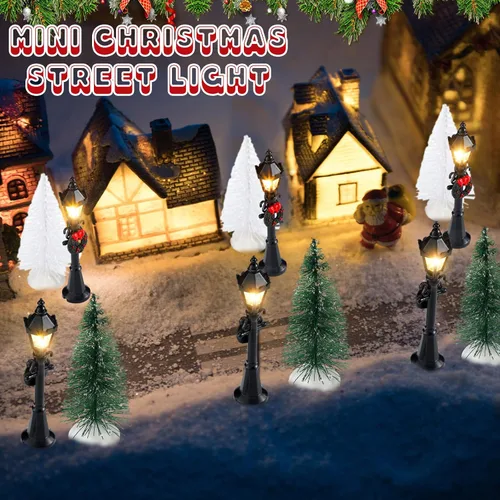 Vista 5 de Shappy 24 piezas de lámpara de Navidad, accesorios de pueblo, mini lámpara de calle, casa de muñecas, modelos de farola para modelos de luces