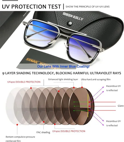 Vista 5 de SHEEN KELLY Lentes de sol Tony Stark de alta gama de acetato, lentes de nailon para hombres y mujeres, lentes de hombre araña