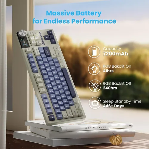 Vista 5 de RK ROYAL KLUDGE Teclado mecánico inalámbrico S85 con pantalla y perilla, teclado macro programable personalizado intercambiable en caliente TKL