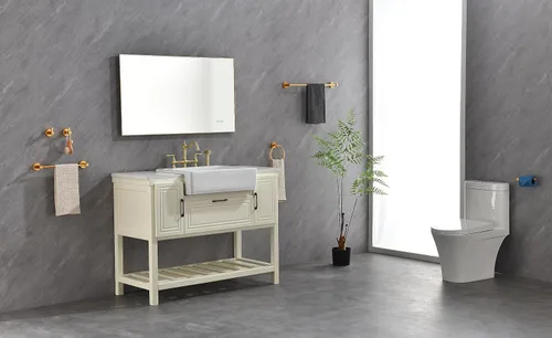 Vista 5 de Espejo LED de tocador de baño de 42 x 24 pulgadas con luz trasera, montaje en pared, memoria antivaho grande, ajustable