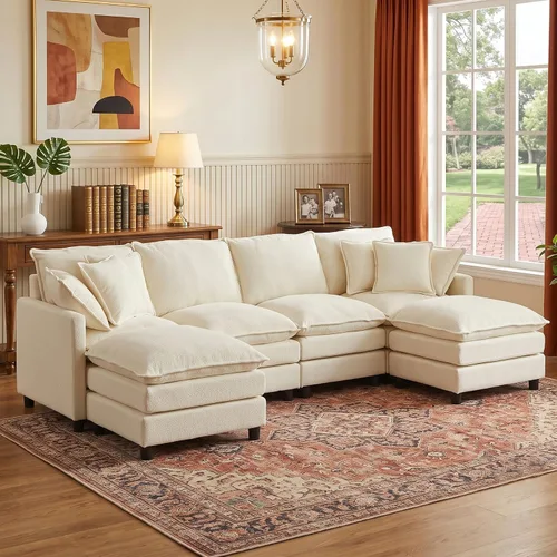 Vista 12 de Sofá modular modular de chenilla Cloud de 102 pulgadas con otomana Café