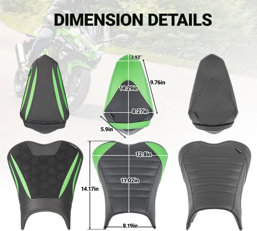 Vista 7 de Almohadilla de Asiento para Motocicleta Delantero Conductor Trasero Pasajero para Kawasaki Ninja400 Z400 2018 2019 2020 2021 2022 2023 2024 2025