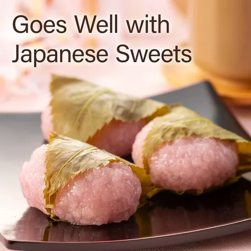 Vista 6 de YAMASAN KYOTO UJI Té verde japonés Sakura Sencha Hoja suelta 2.8oz Té verde sencha con sabor a flor de cerezo japonés, mezclado con hojas