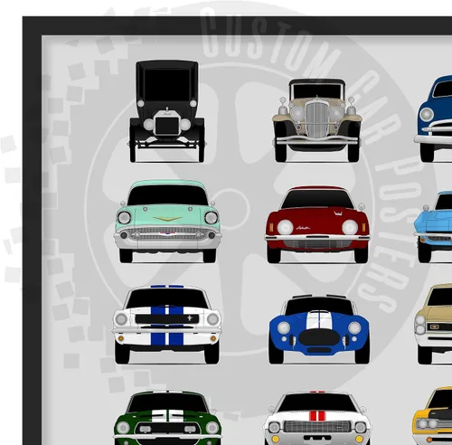 Vista 2 de Custom Car Posters Póster hecho a mano compatible con póster de American Muscle Car e impresión de automóviles clásicos y vehículos icónicos, 8 x 10