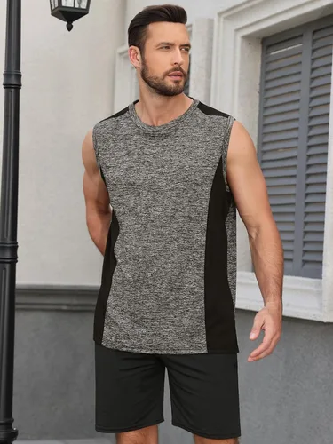 Vista 2 de AMVELOP Paquete de 4 camisetas sin mangas de entrenamiento para hombre, de secado rápido, para gimnasio