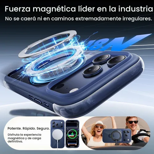 Vista 6 de Funda con anillo de 360° para iPhone 17 Pro, bolsa de aire a prueba de golpes, N52 fuerte magnético integrado, 1 protector de pantalla + 1 funda
