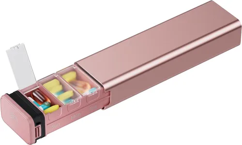 Vista 9 de Organizador semanal de pastillas de 7 días en metal, Kursoaya, Premium, de aluminio, pastillero diario portátil, lindo, de viaje, de gran capacidad