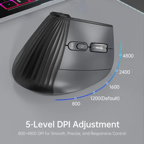 Vista 3 de Ratón inalámbrico ergonómico, mouse silencioso vertical Bluetooth con pantalla LED y control de perilla, recargable, 4800 DPI, desplazamiento