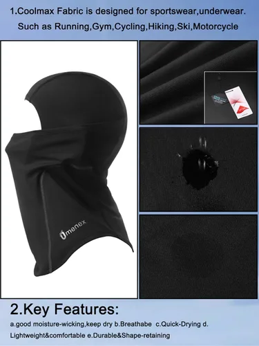 Vista 2 de Pasamontañas, secado rápido, secado rápido, suave, elástico, tela CoolMax de EE. UU., diseñada para deportes, protección contra el polvo solar UPF50
