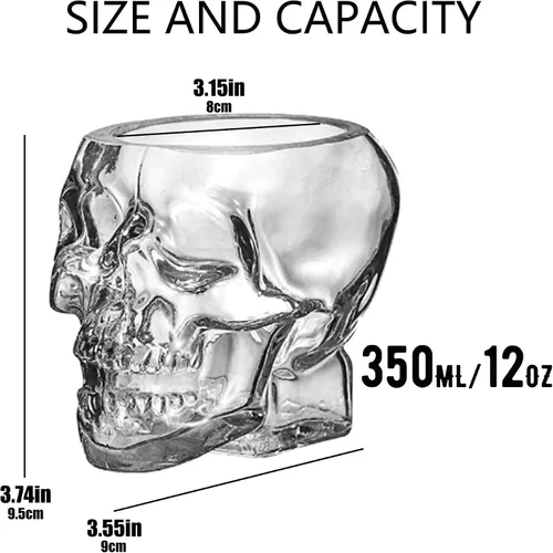 Vista 10 de Vaso de cristal de calavera de 12 onzas (11.8 fl oz), cristal de calavera multiusos para fiestas temáticas de Halloween, copas de vino, regalos