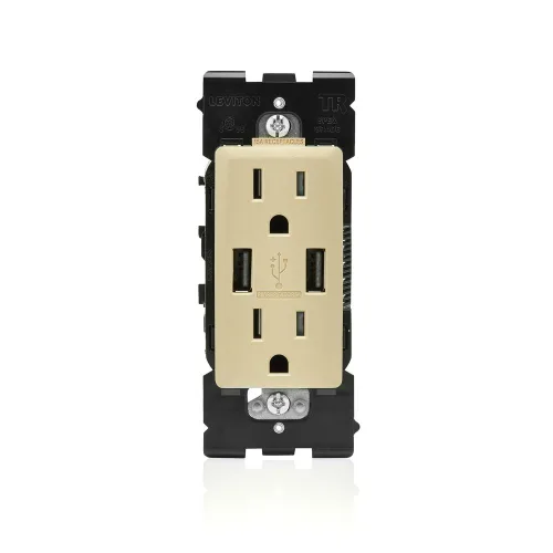 Vista 6 de Leviton RUAA1-CA Renu Cargador USB/toma dúplex resistente a manipulaciones, 15A-125VAC, Café Latte