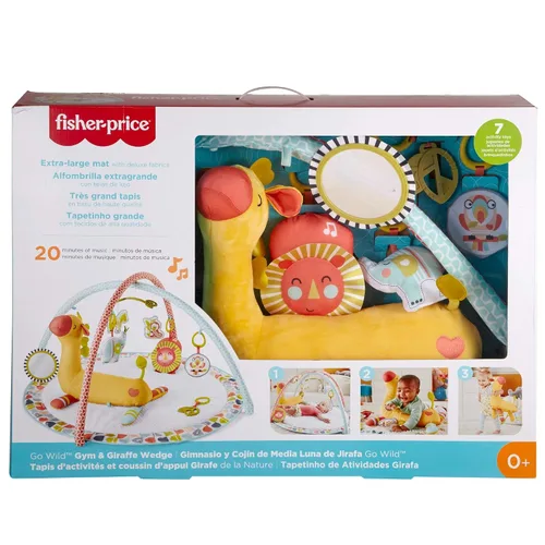 Vista 6 de Fisher-Price Go Wild Gym & Giraffe Wedge, gimnasio de actividades infantiles con gran alfombra de juego, juguete musical y cuña de apoyo