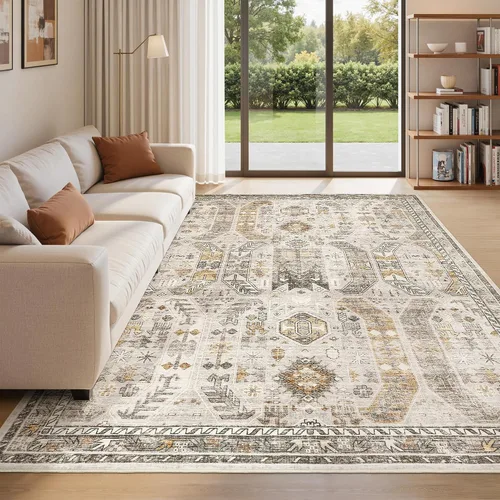 Vista 11 de befbee - Alfombra para sala de estar, lavable y resistente a manchas, con base antideslizante, ideal para dormitorio y cocina, decoración clásica