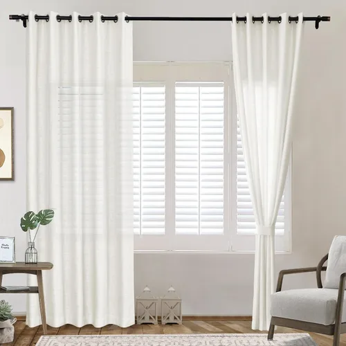 Vista 7 de Frelement Paneles de cortinas de lino transpirables para techo alto, loft, dormitorio, cortinas de oscurecimiento de habitación, cortinas con ojales