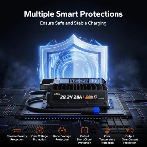Vista 3 de LiTime Cargador de batería LiFePO4 de 24 V 20 A, IP67 impermeable de 24 V con activación de batería, cargador inteligente de 3 etapas para RV