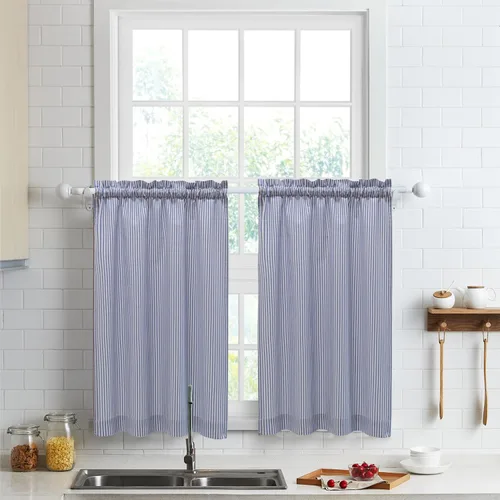 Vista 16 de Cortinas de nivel de algodón July Joy de 24 pulgadas de largo, cortinas de cocina de estilo rústico, bolsillo para barra para ventana pequeña
