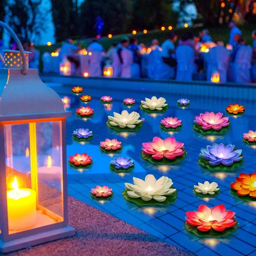 Vista 7 de Liliful - 24 luces de loto flotantes Diwali, 3.94 pulgadas, color blanco