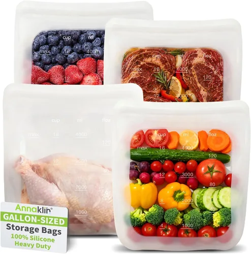 Vista 27 de Bolsas de Alimentos Reutilizables, Paquete de 12 Bolsas de Almacenamiento de Alimentos 100% Silicona que se Mantienen de Pie con Cierre Hermético