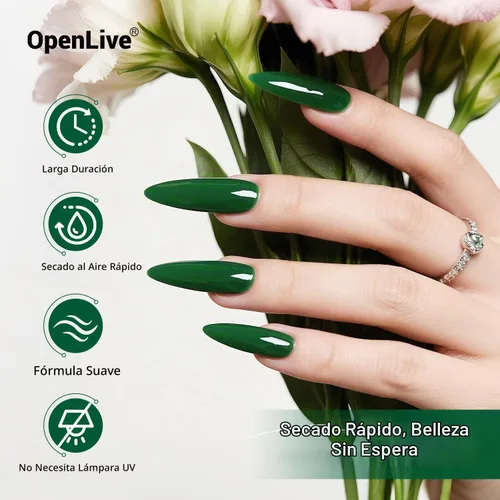 Vista 5 de OpenLive 16.5ml Esmalte de uñas verde oscuro de gran volumen de secado rápido, brillo duradero, para uñas de dedos y dedos de los pies, arte de uñas