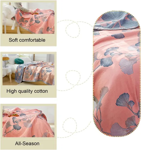 Vista 6 de Ginkgo - Colcha de jacquard de algodón suave, ligera, reversible, para otoño y verano, con patrón de hojas de ginkgo para decoración de cama