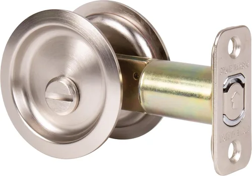 Vista 3 de Stone Harbor Hardware Cerradura de puerta de bolsillo redondo, función de privacidad, fondo de 2-3/4", níquel antiguo