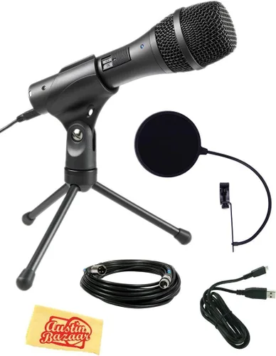 Vista 7 de Audio-Technica AT2005USB - Paquete de micrófono dinámico cardioide USB/XLR con filtro pop, cable XLR y paño de pulido de Austin Bazaar