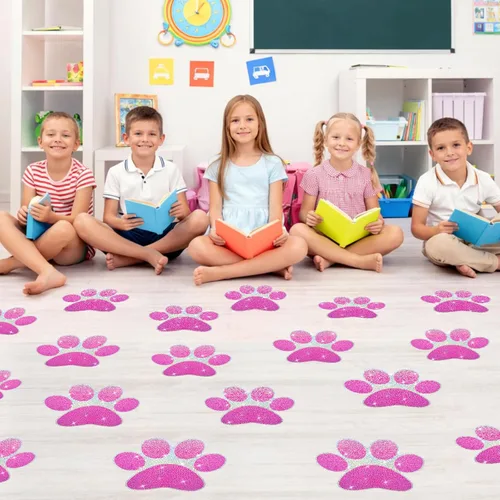 Vista 17 de ReliThick 30 Piezas Calcomanías de Suelo con Huellas de Patas 7.5" Huellas de Patas Grandes Adhesivo de Pared Autoadhesivo Calcomanía de Suelo