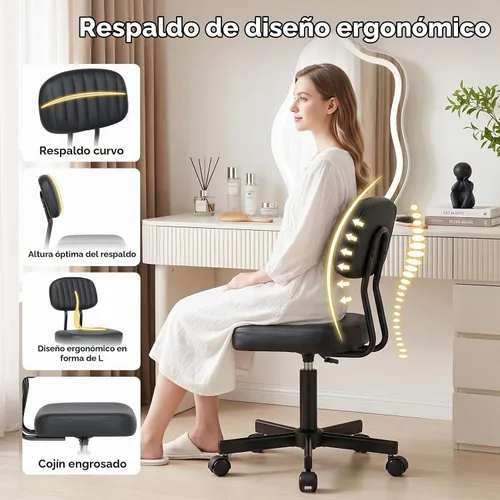 Vista 4 de Silla de oficina pequeña, silla de escritorio alta sin brazos, taburete con Negro