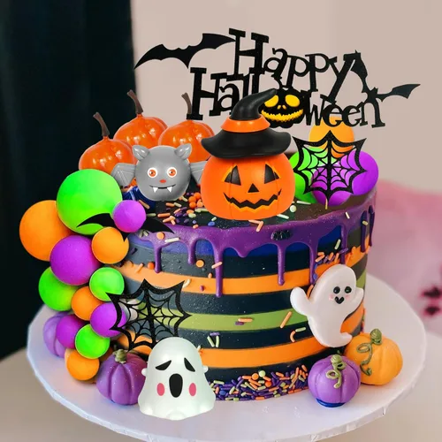 Vista 4 de Decoración de Halloween para tartas de calabaza, murciélago, fantasma