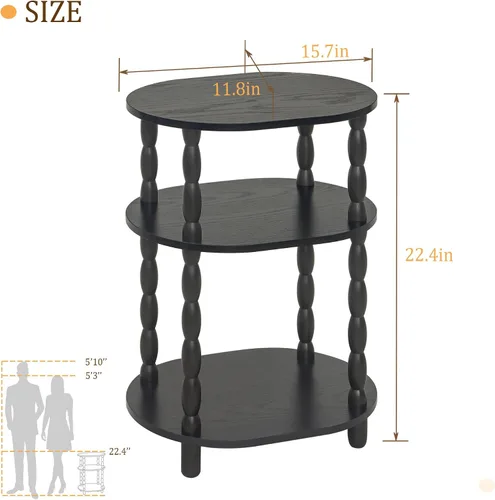 Vista 3 de MaxSmeo Mesa auxiliar negra, mesa auxiliar ovalada pequeña de 3 niveles, mesita de noche moderna, mesa decorativa de madera para sala de estar, Negro