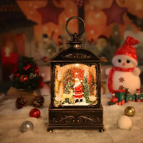 Vista 4 de Farol de Navidad con USB + Música, Globo de Nieve con Agua de Navidad, Portátil, Creativo, Lindas Decoraciones de Navidad y Regalos Encantadores