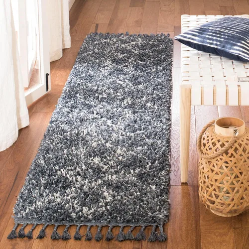 Vista 20 de SAFAVIEH Pro Luxe Shag Collection - Alfombra de pasillo, 2 pies 6 pulgadas x 6 pies, color crema y azul, diseño de borlas bohemias, no desprende