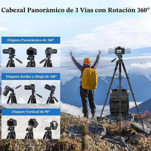 Vista 4 de JOILCAN Trípodes para cámara, trípode de 74 pulgadas para grabación de video, cámaras de alta resistencia, trípode DSLR de viaje profesional, Negro