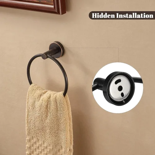 Vista 3 de BigBig Home Toallero de bronce, anillo de toalla de baño frotado con aceite, toallero de mano de baño, colgador de pared rústico de granja