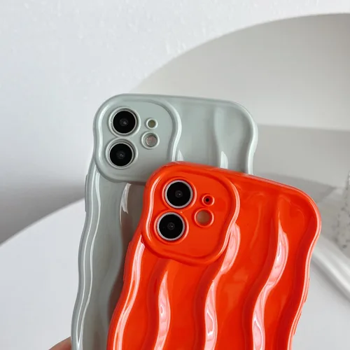 Vista 4 de Caseative Funda para iPhone 12, azul Patrón de ondulación de agua Marco de onda rizada suave