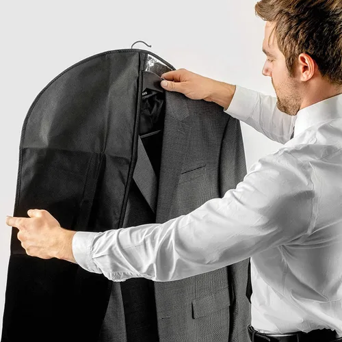 Vista 5 de Bolsa de ropa negra, cubierta de vestido de traje para con un panel transparente transparente para una fácil visualización, Negro