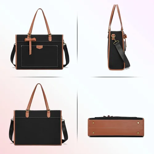 Vista 5 de Keyli 3 piezas Bolsa para Laptop para Mujeres, 15.6 Pulgadas Bolsa de Lona Tote Bolsas de Trabajo Grandes Maletín de Computadora de Negocios Bolso