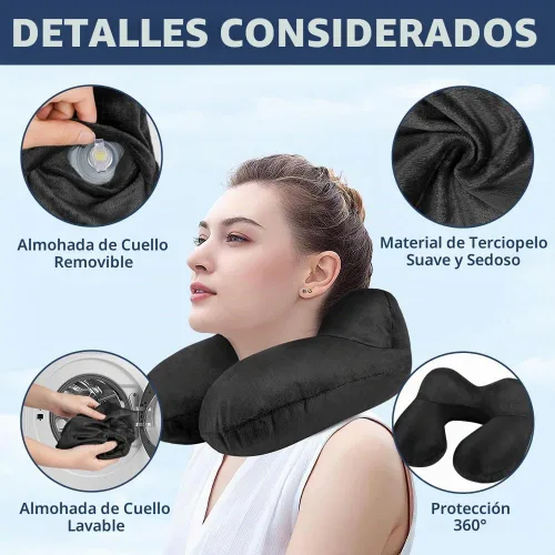 Vista 3 de flintronic Almohada inflable de viaje, almohada inflable de viaje para avión, soporte de cuello de terciopelo suave, almohada ergonómica ligera