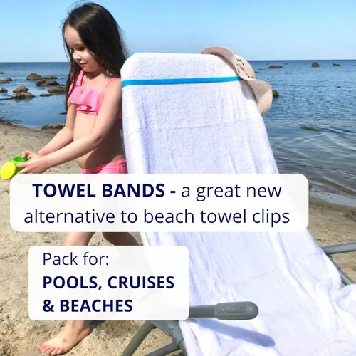 Vista 2 de Bandas de toallas (paquete de 6), para sillas de playa, piscina y crucero, extra duraderas, sin engancho, esenciales para cruceros y playa, gran